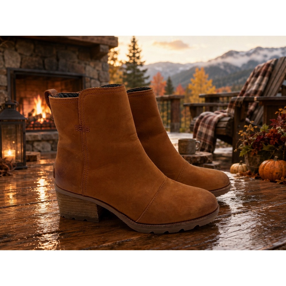 Sorel Cate Bootie Brown Leather Waterproof Block Heel Ankle Boots NL3917-222 7